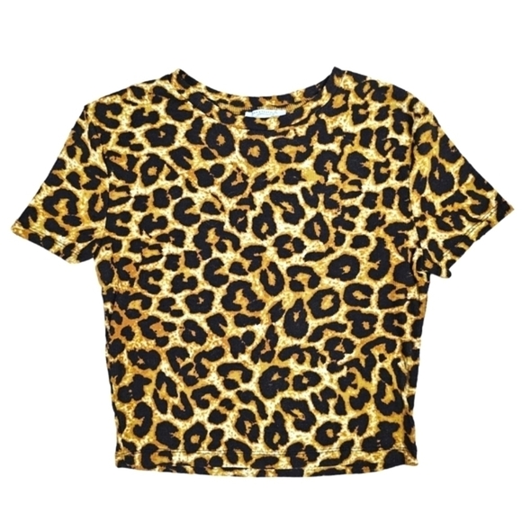 Zara Leopard Print Knit Ribbed Cropped Top - Picture 1 of 6